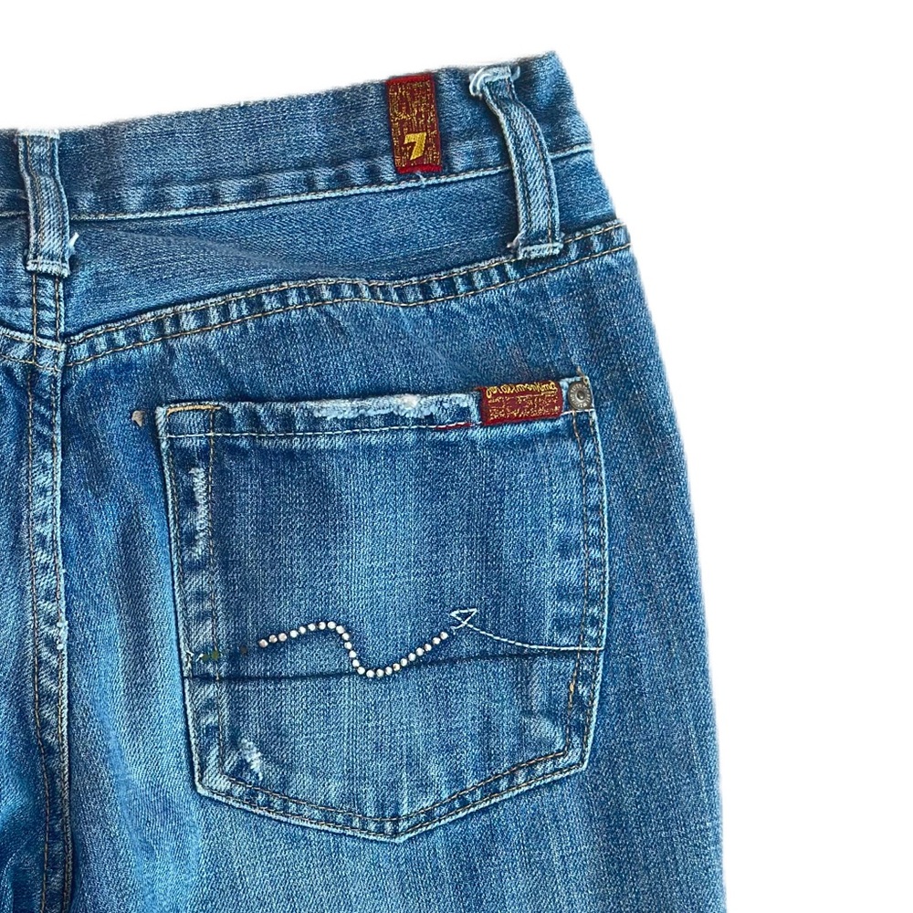 7 FOR ALL MANKIND ~ Medium Wash Blue Distressed Boot Cut Jeans size 8 - Picture 6 of 9